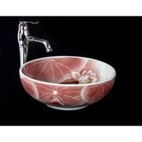 Lena E-6008 Dekoratif Tekli 40.5 cm Porselen Tezgah Üstü Yuvarlak Lavabo Pembe