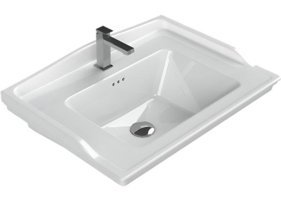 Turkuaz Seramik Kapadokya Klasik Tekli 80 cm Seramik Tezgah Üstü Dikdörtgen Lavabo Beyaz