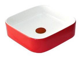 Güral Vit Nova Dekoratif Tekli 42 cm Seramik Tezgah Üstü Kare Lavabo Kırmızı