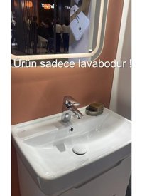 Turkuaz Seramik Cerastyle Duru Dekoratif Tekli 50 cm Seramik Tezgah Üstü Dikdörtgen Lavabo Beyaz