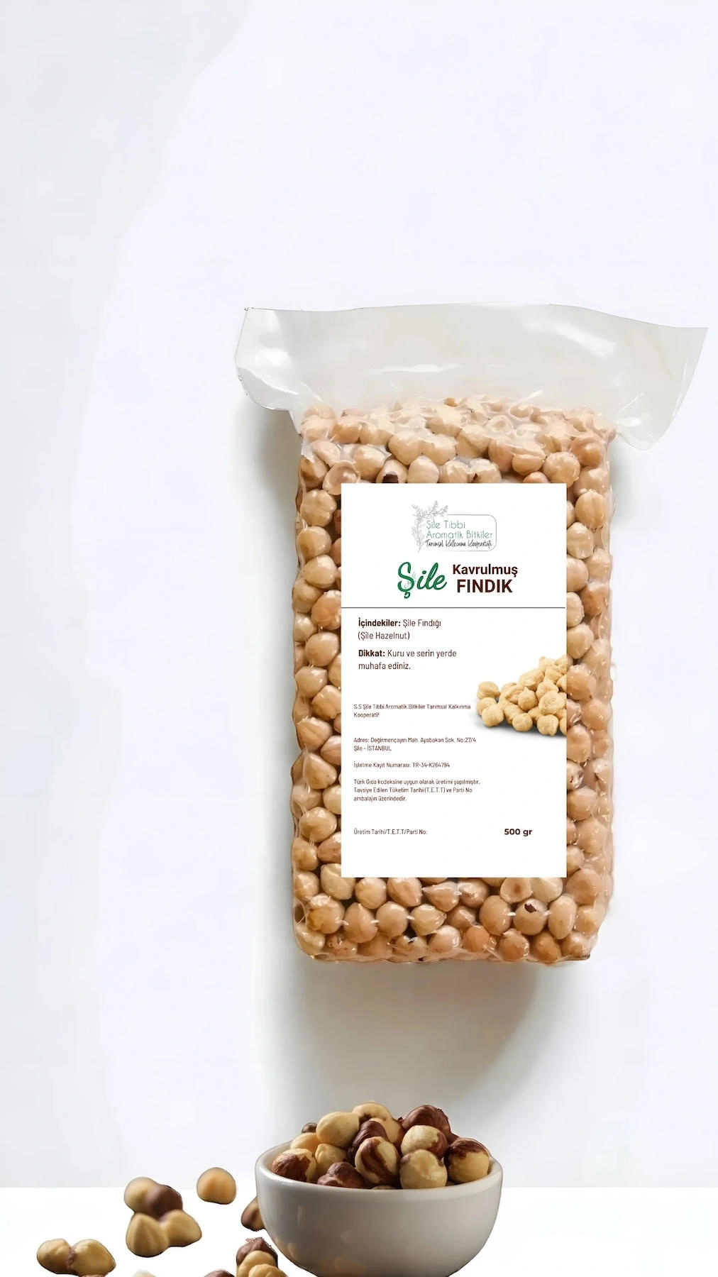 Şile Natural Kavrulmuş Tuzsuz Organik Tane İçi Fındık 500 gr