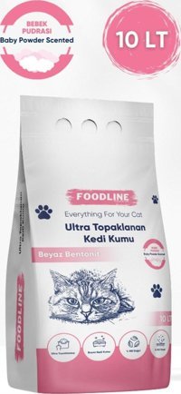 Foodline Bebek Pudralı Topaklanan İnce Taneli Bentonit Kedi Kumu 10 lt