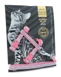 Cattie Düz Güvenlikli Pembe Ayarlanabilir Gezdirme Göğüs Kedi Tasması