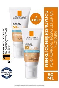 La Roche-Posay Anthelios Uvmune 400 Tinted Renkli 50+ Faktör Hassas Ciltler İçin Leke Karşıtı Nemlendirici Yaşlanma Karşıtı Mineral Filtreli Yağsız Suya Dayanıklı Yüz Güneş Kremi 2x50 ml
