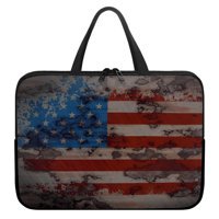 Poceacles 15 inç Amerika Bayrak Desenli Neopren Su Geçirmez Askılı Laptop Çantası Çok Renkli
