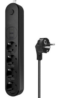 The Wlue 4'lü Soket Kablolu 2 m 2'li USB Çiftli Akım Korumalı Priz