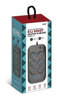 Fulltech Ftr-11 6'lı Soket Kablolu 2 m Çiftli Akım Korumalı Priz