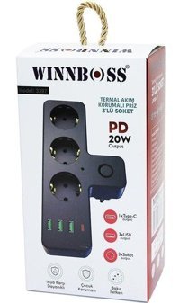 Wınnboss Termal 3'lü Soket Kablosuz 3'lü USB Çiftli Akım Korumalı Priz