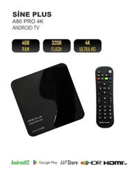 Sine Plus A80 32GB Kapasiteli 4 GB Ram Wifi 4K Android TV Box