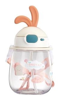 Shotay Rabbit Pipetli Turuncu Tritan Çocuk Matara 600 ml