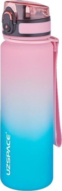 Uzspace Soft Touch Pembe-Mavi Plastik Spor Motivasyonlu Matara 500 ml