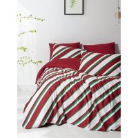 Cozy Home Festive Pamuk 4 Mevsim 200x220 cm Çarşaflı Lastikli Çizgili Çift Kişilik Nevresim Takımı Çok Renkli