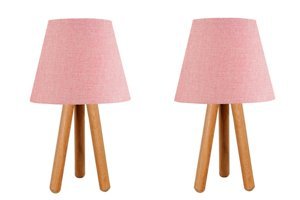 Evlight Kumaş Pembe 2'li Ahşap Ayaklı Abajur