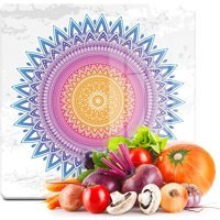 Decovetro Mandala Desenli Cam Orta Çok Renkli Kesme Tahtası