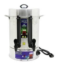 Akçay Çelik Tek Demlikli Çift Musluklu Çelik Elektrikli Semaver Gümüş