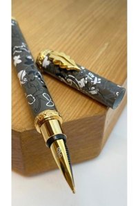 Divitpen Crown Flower Kartuşlu-Pistonlu Doldurulabilir Altın Kaplama Koyu Gri Dolma Kalem