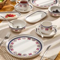 Emsan Ethnic Pink 32 Parça 6 Kişilik Beyaz Desenli Porselen Kahvaltı Takımı