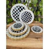 Gürcü Glass Damlalı 24 Parça 7 Kişilik Beyaz-Siyah Desenli Porselen Kahvaltı Takımı