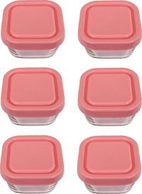 Paşabahçe Snowbox Kare Cam-Plastik Saklama Kabı 6x275 ml Pembe