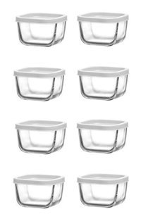 Lav Kahvaltılık Kare Cam-Plastik Saklama Kabı 8x270 ml