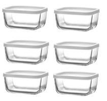 Lav Kahvaltılık Dikdörtgen Cam-Plastik Saklama Kabı 6x405 ml