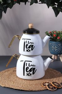 Akkoyunlu Home Slogan Emaye Çaydanlık Beyaz