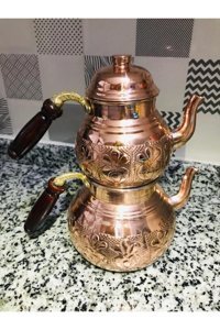 Maraton Yonca Desenli Bakır Çaydanlık Metalik