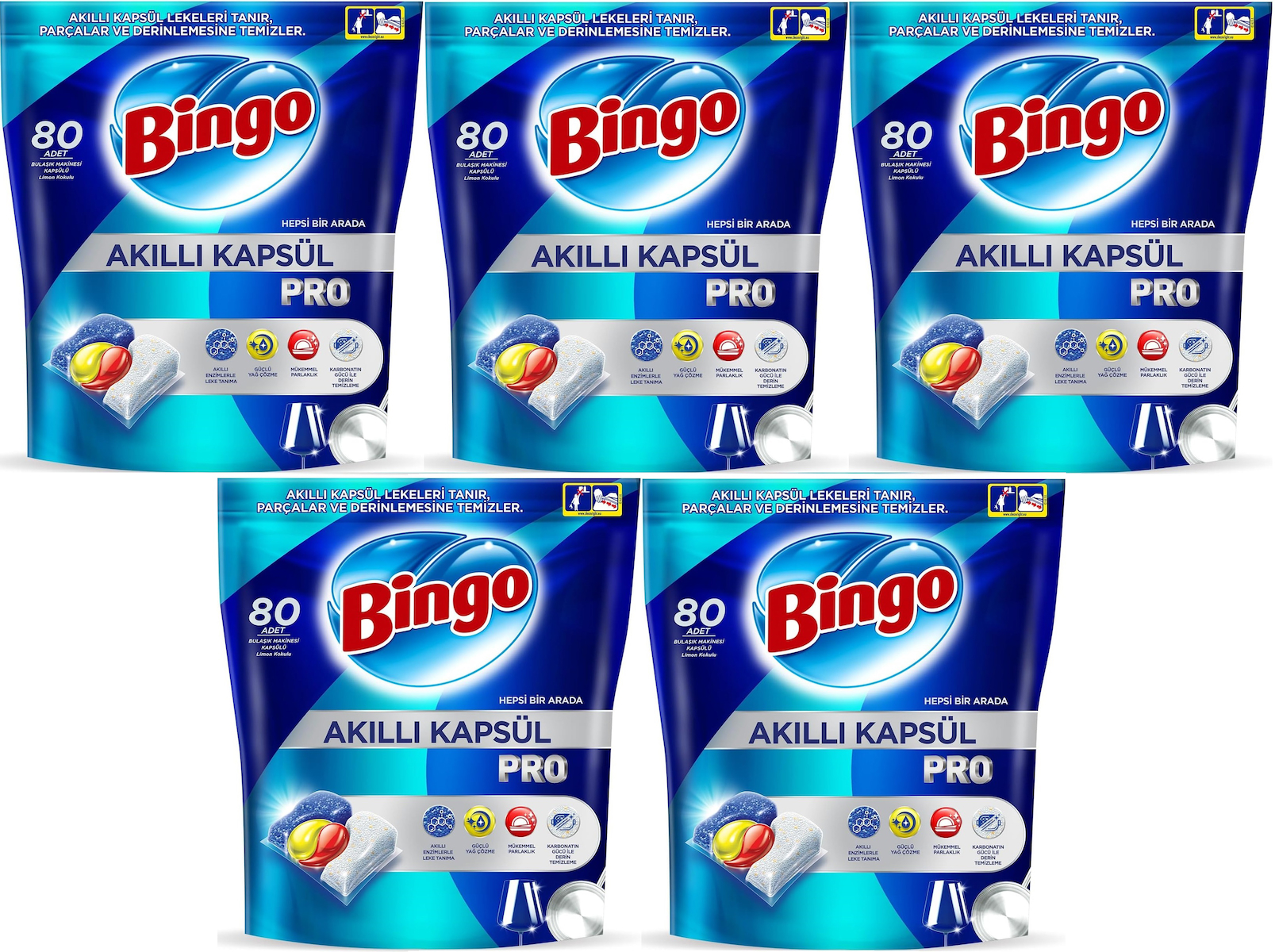Bingo Akıllı Kapsül Tablet Bulaşık Makinesi Deterjanı 5x80 Adet