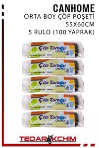Canhome Orta Boy 55x60 cm Çöp Poşeti 5x20 Adet Siyah