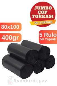 Ersopack Jumbo Boy 80x100 cm Çöp Poşeti 5x10 Adet Siyah