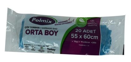 Polmix Orta Boy 55x60 cm Çöp Poşeti 20 Adet Mavi