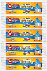 Macromax Ekstra Güçlü Büyük Boy 65x80 cm Çöp Poşeti 5x10 Adet Mavi