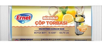 Ernet Limon Kokulu Büzgülü Büyük Boy 65x70 cm Çöp Poşeti 10 Adet Sarı