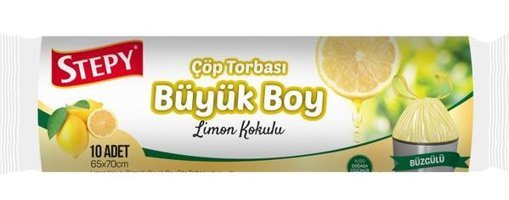 Stepy Limon Kokulu Şeffaf Büzgülü Büyük Boy 65x70 cm Çöp Poşeti 10 Adet Sarı