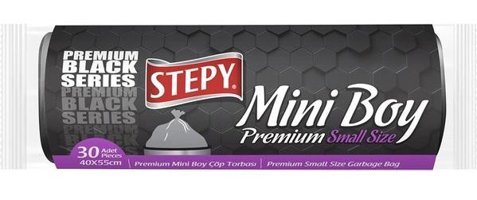 Stepy Black Premium Şeffaf Mini Boy 40x55 cm Çöp Poşeti 30 Adet Siyah