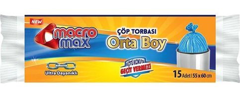 Macromax Orta Boy 55x60 cm Çöp Poşeti 15 Adet Mavi
