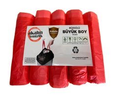 Akalın Professional Cleaning Products Çilek Kokulu Büzgülü Büyük Boy 65x80 cm Çöp Poşeti 5x10 Adet Kırmızı