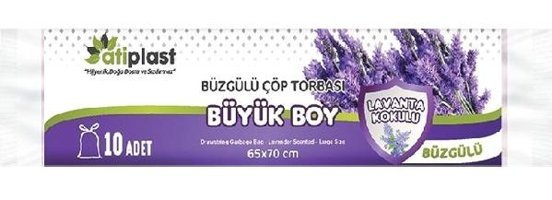 Atiplast Lavanta Kokulu Büzgülü Büyük Boy 65x70 cm Çöp Poşeti 10 Adet Mor