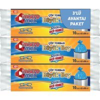 Macromax Büyük Boy 65x80 cm Çöp Poşeti 3x10 Adet Mavi