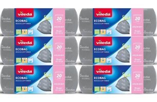 Vileda Ecobag Büzgülü Küçük Boy 45x55 cm Çöp Poşeti 6x15 Adet Gri