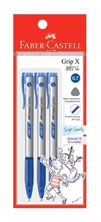 Faber-Castell Grip X Plastik Tek Renkli 0.7 mm Mavi 3'lü Tükenmez Kalem