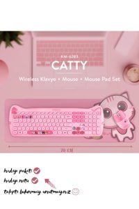 Everest Catty Pembe Wireless/ Kablosuz Bağlantılı Ultra Sessiz Özel Tasarımlı Q Klavye Mouse Mouse Pad Set
