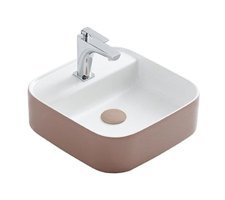 Güral Vit Nova Tekli 42 cm Seramik Tezgah Üstü Kare Lavabo Mat Kahverengi