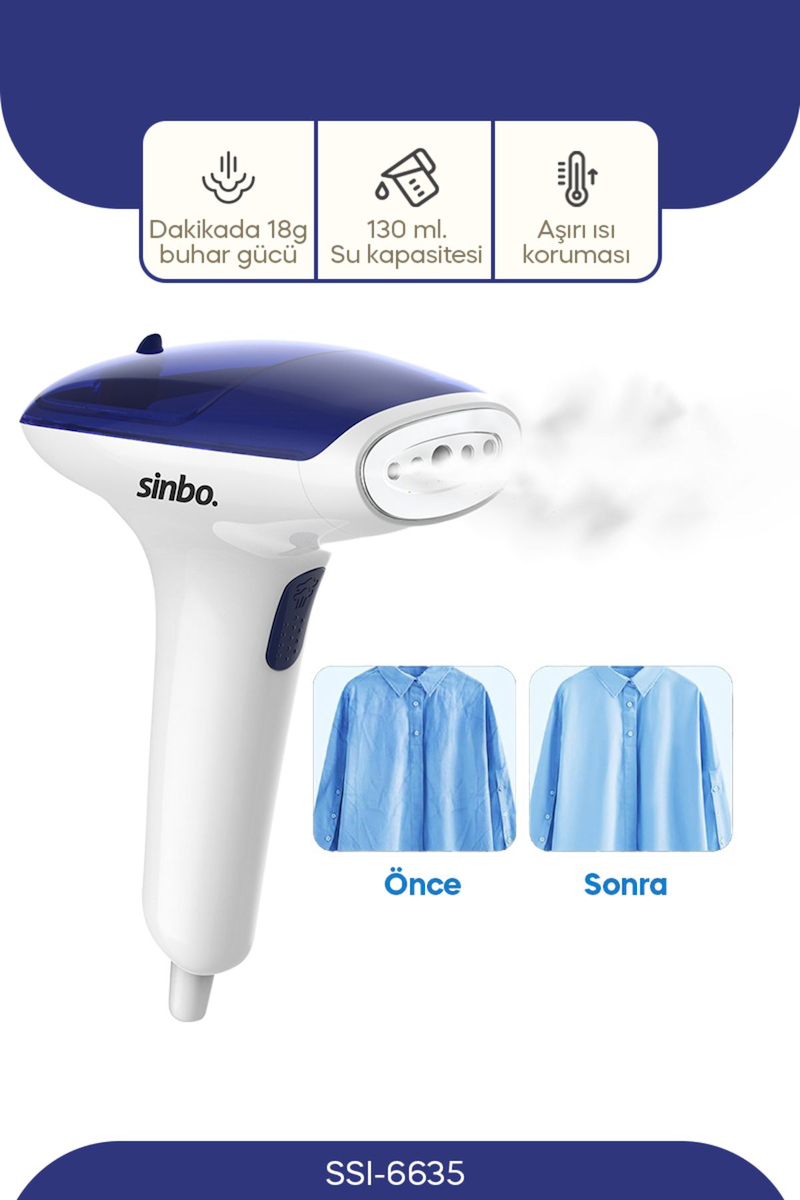 Sinbo SSL-6635 1100 W Çelik Tabanlı Şok Buharlı Dikey Buharlı Ütü