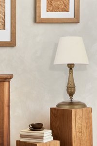 Apliqa Marina Modern Tekli Kumaş Tek Ayak Abajur Beyaz-Bronz