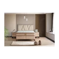 Mobilya Dükkanım Rodos 150 x 200 cm Ayrılabilen Yataklı Başlıklı Çift Kişilik Sandıklı Baza Seti Krem