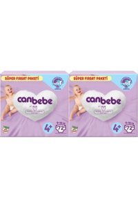 Canbebe 4 + Numara Bantlı Bebek Bezi 2x72 Adet