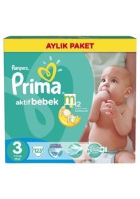 Prima Aktif Bebek 3 Numara Cırtlı Bebek Bezi 123 Adet