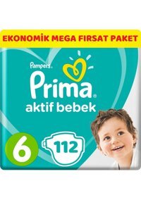 Prima Aktif Bebek Extra Large 6 Numara Cırtlı Bebek Bezi 112 Adet