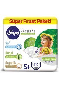 Sleepy Natural Ultra Hassas 5 + Numara Organik Cırtlı Bebek Bezi 110 Adet